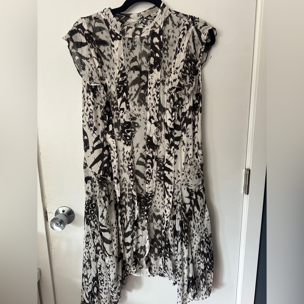 All Saints Fleur Wing Pleated Mini  Dress Size 8 - Picture 3 of 14